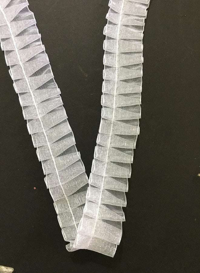 DaSync SYNC Frill lace Border White Laces for Dresses Blouse Dupatta 9 mtrs Saree Gowns Pleated 1 inch Curtains Decoration Women Fancy Craft - Image 3